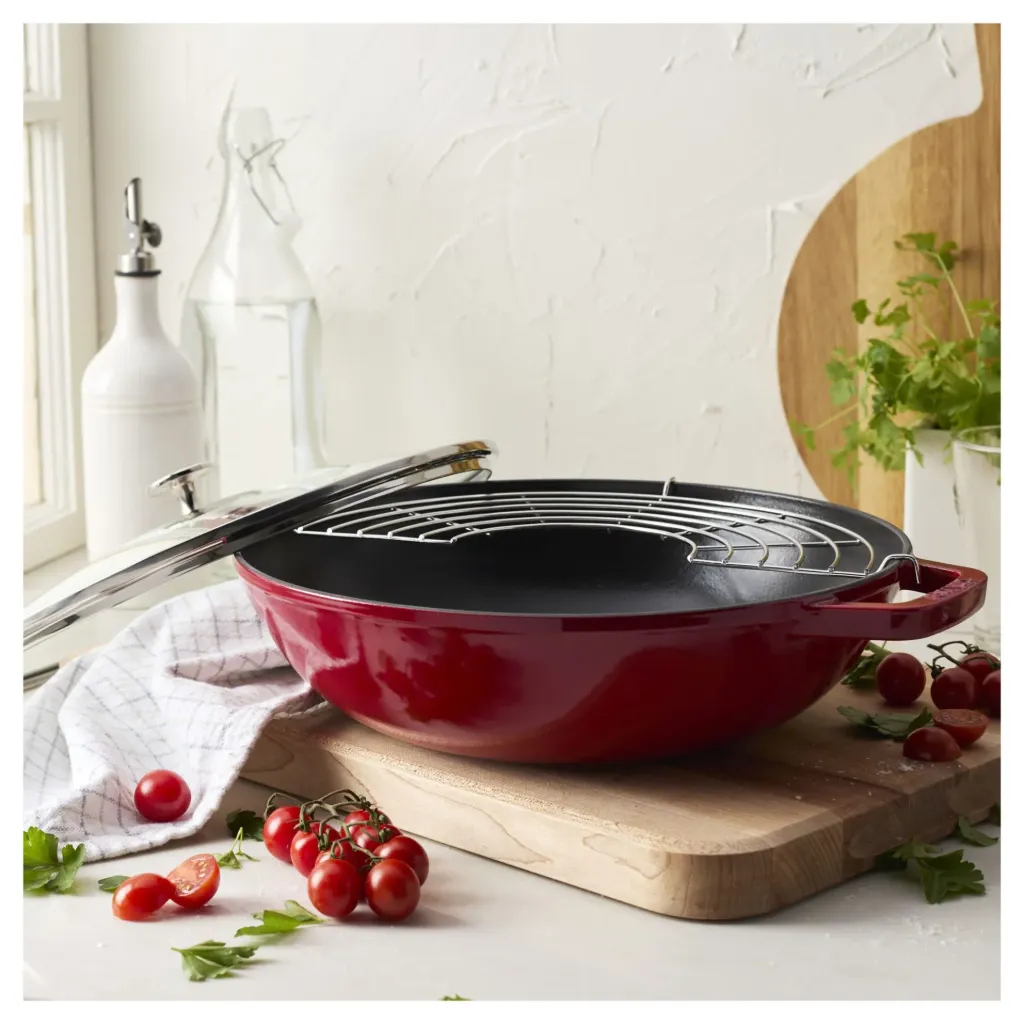 Wok met glasdeksel 30 cm - kers