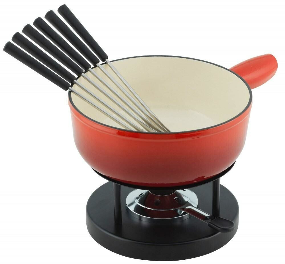 Kuhn Rikon - Cheese Fondue Set Induction Cast Iron Red 24cm